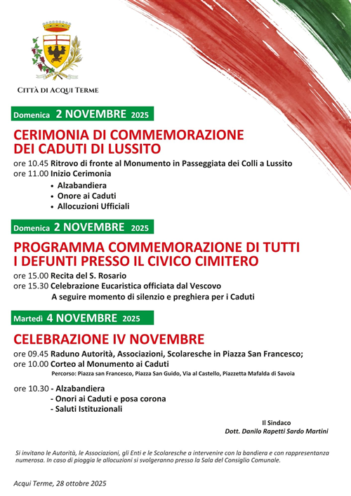 Celebrazioni del 2 e 4 novembre ad Acqui Terme